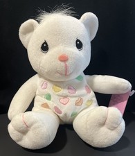 Vintage Precious Moments Tender Tails White Bear Plush Enesco W/Pastel Hearts
