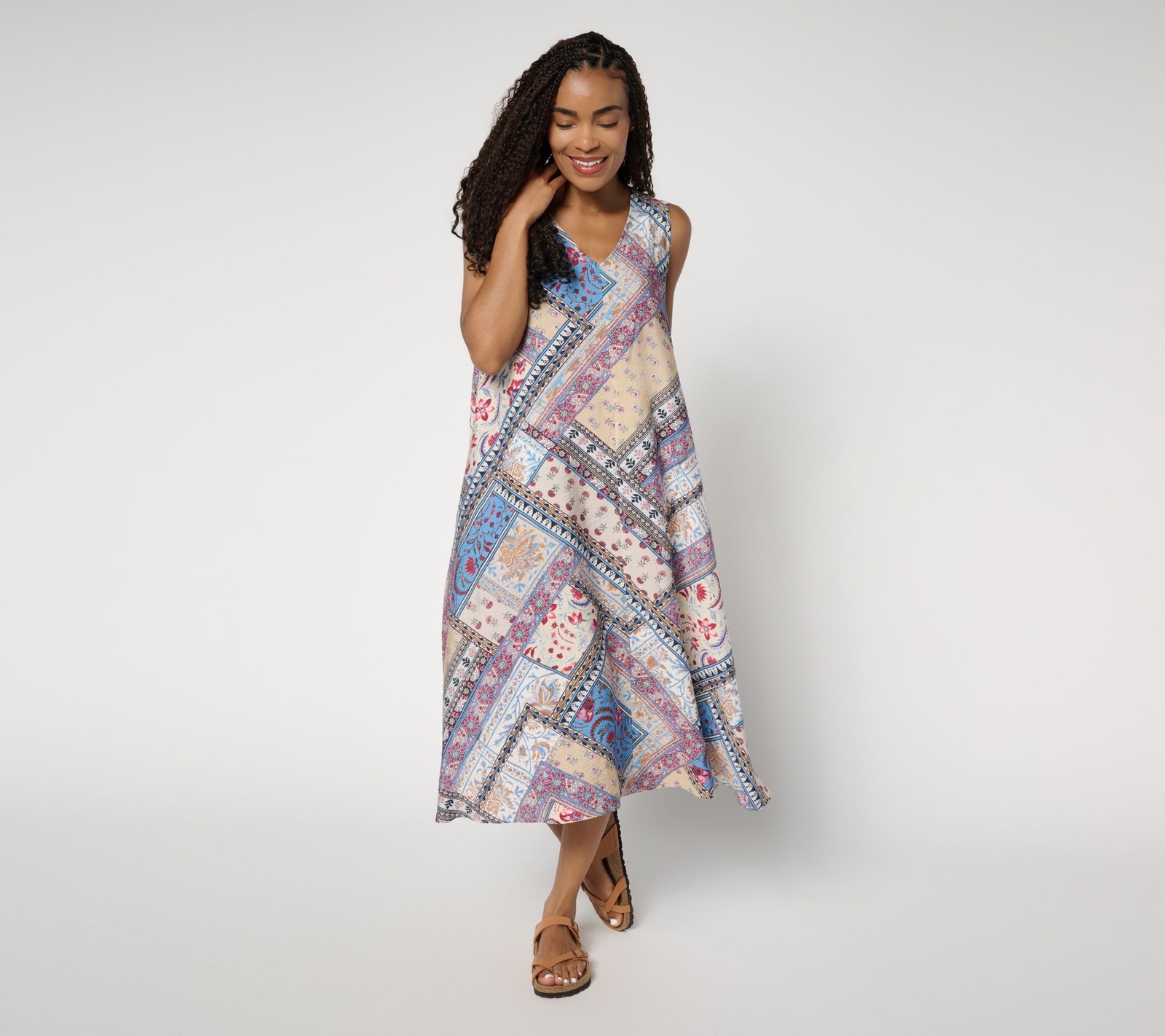 Susan Graver Women's Dress Sz L Passport Dolce Textured Multi-colored A690969