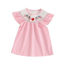 Toddler Baby Girl 4th of July Dress US Flag Plaid Short 18-24 Months Pink