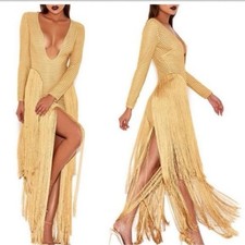 House of CB Dakota Gold Ribbon StitchedFringe DressSize small