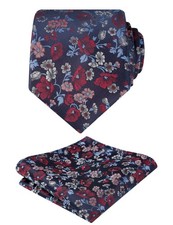 Mens 3.15 Inch Flower Patterned Tie Floral Printed Pocket Square Set