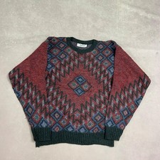 Vintage Knitted Jumper Abstract Patterned Grandad Knit Sweater Men's M