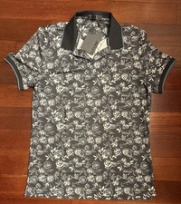 G Fore Mens Polo Golf Shirt Short Sleeve Lead Gray Roses Print Small NWT