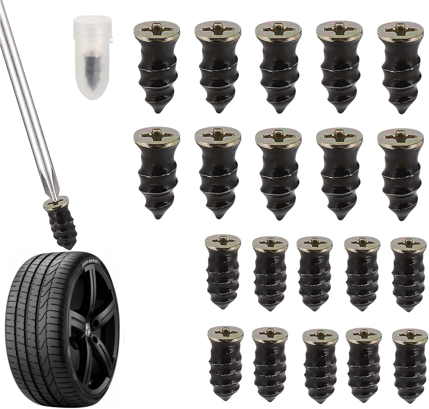 Set 10 Viti con Mastice Gomma Kit Riparazione Pneumatici Auto Sottovuoto, Kit Go - Miniatura 2