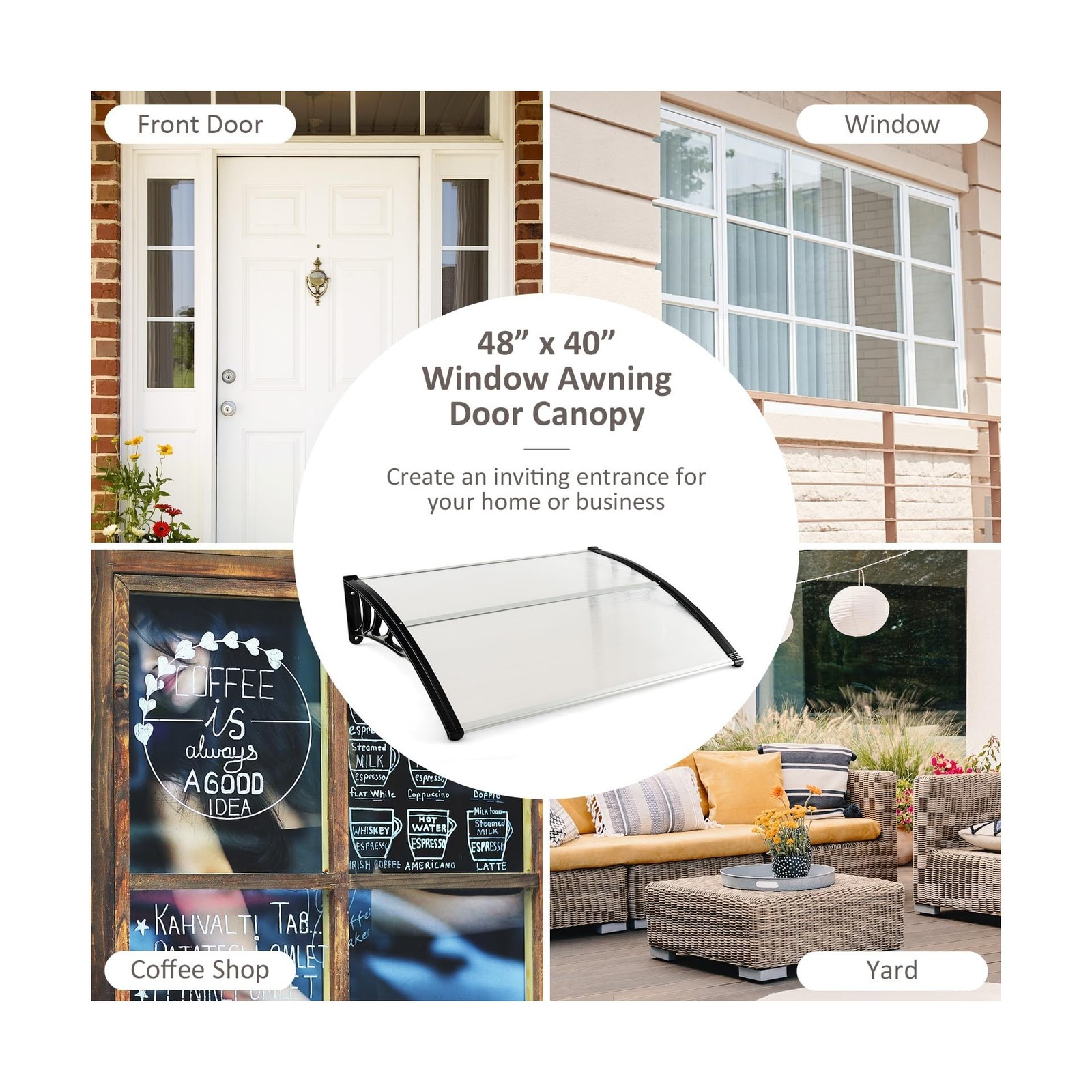 Goplus Awnings for Doors, 48" x 40" Window Awning with Rain Snow Sunlight UV ...