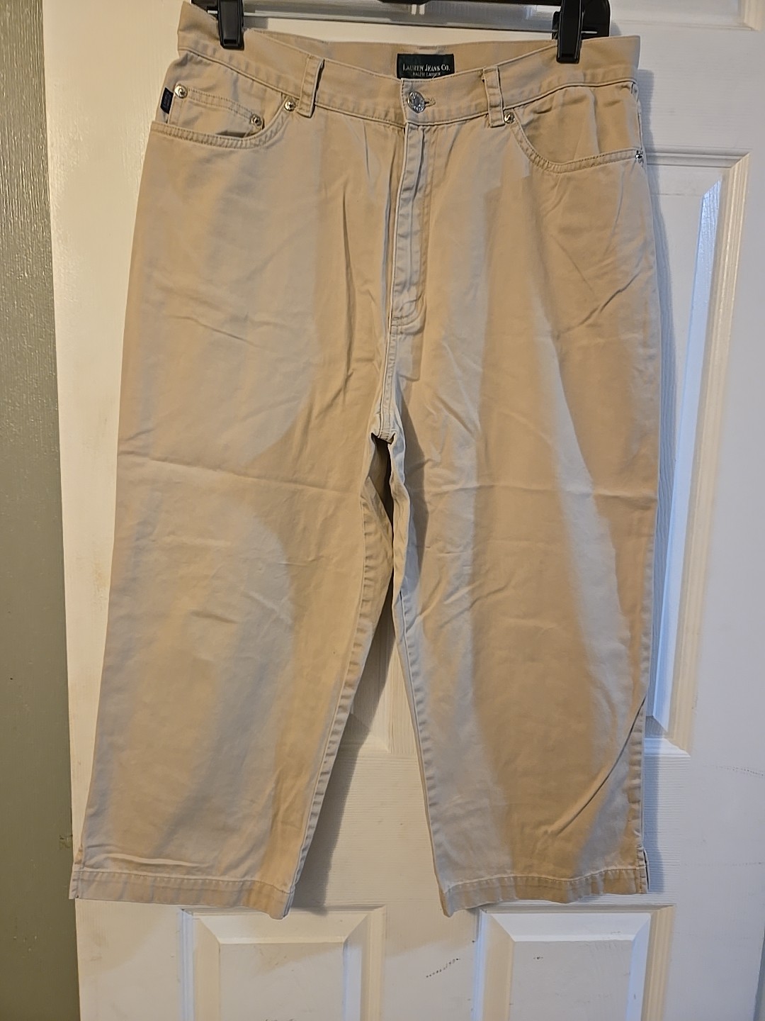 Ralph Lauren Jeans Co Women's Cargo Crop Capri Pants Khaki Beige Size 12
