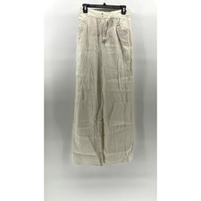 ZARA Women's White Linen Straight-Leg Relaxed-Fit Casual Pants SZ M