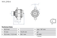 Bosch Lichtmaschine Generator 210 A 14 V FüR Ford Transit Custom Kasten
