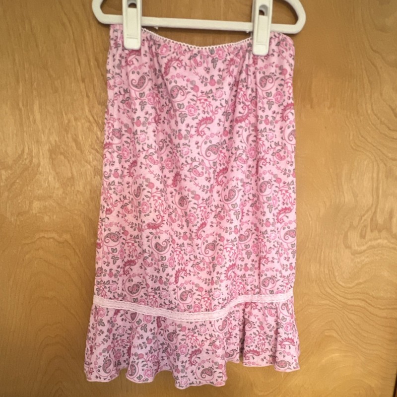 Genuine Y2K 90’s girls Cherokee Pink Paisley Ruffle Skirt Lace Accent