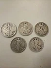 LOT OF 5 **SILVER** WALKING LIBERTY HALF DOLLARS  Circulated, 90%,   $2.50 Face