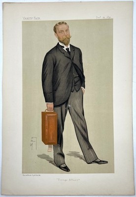 1891 Original VANITY FAIR SPY CARTOON James Lowther FOREIGN AFFAIRS Cumbria