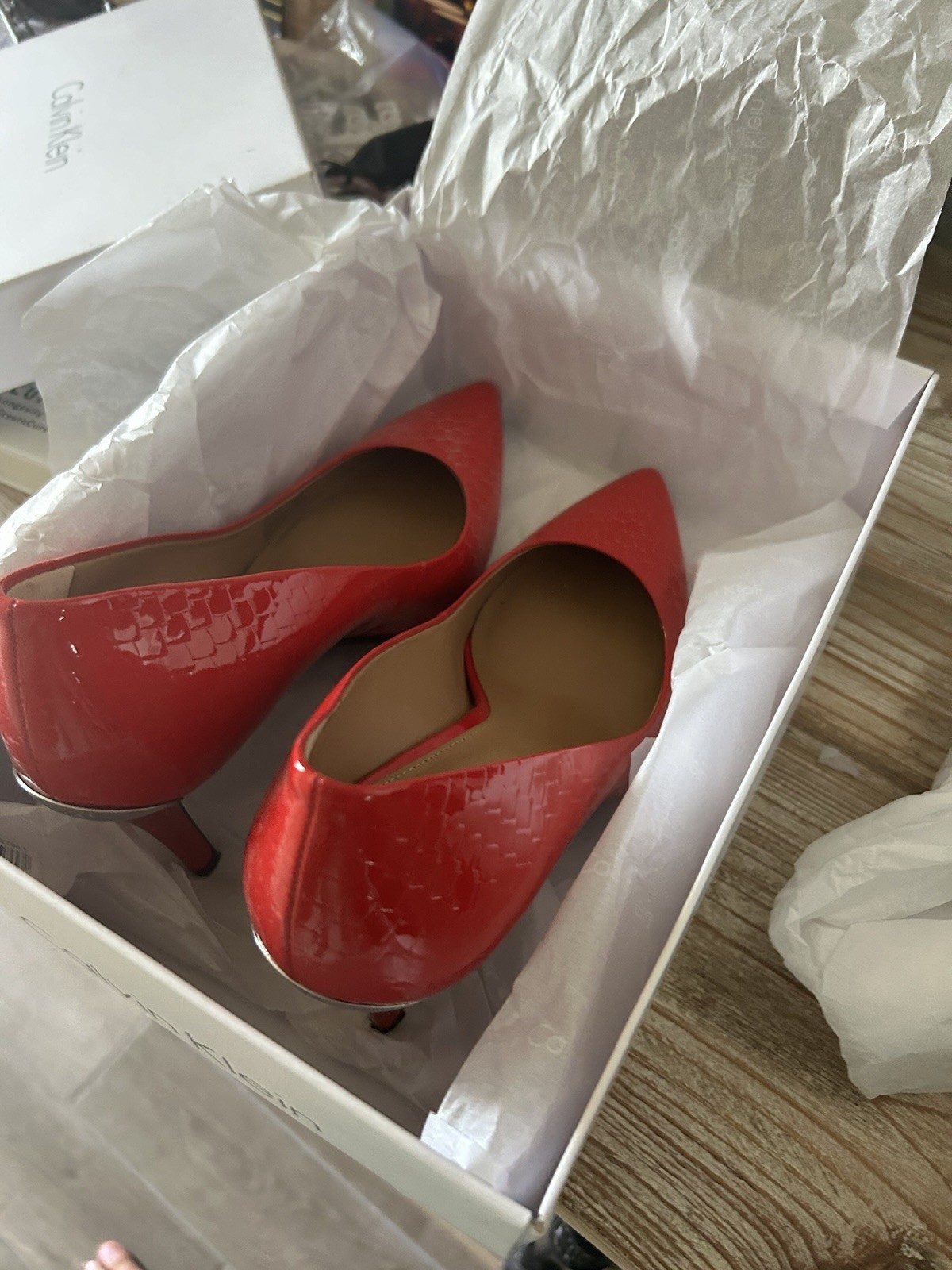 CALVIN KLEIN Python Print Lipstick Red Patent Poi… - image 4