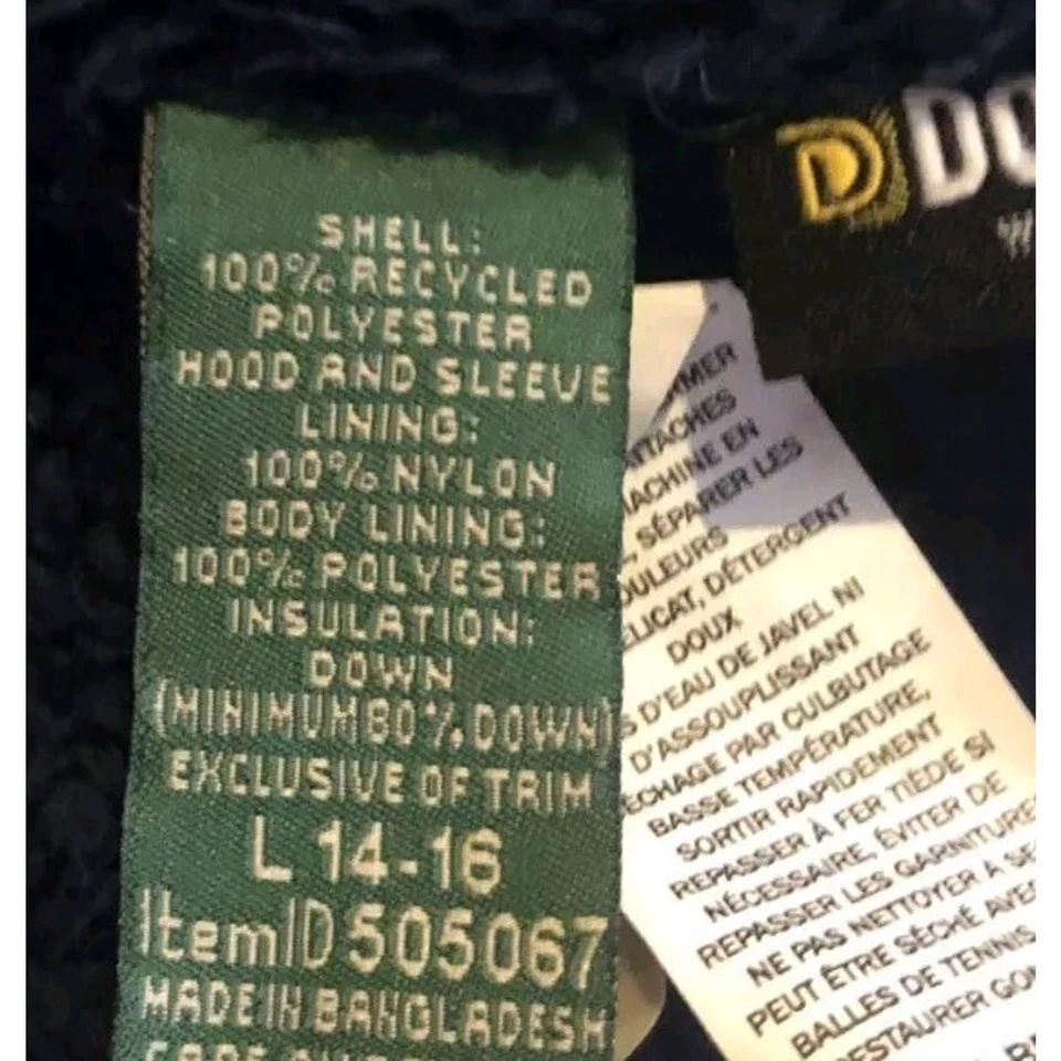 L.L. Abrigo de plumón Bean Kids rosa baya, talla L (14-16) azul forrado con capucha Foto 4 de 4