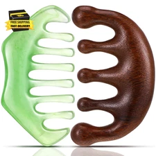 2 Pcs Gua Sha Comb Jade Combs Head Scalp Tool Wooden Scalp Massager Hairbrush Ma