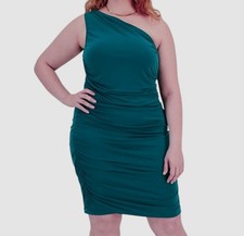 Emerald Sundae Women's Green One-Shoulder Ruched Bodycon Dress Plus Size 16