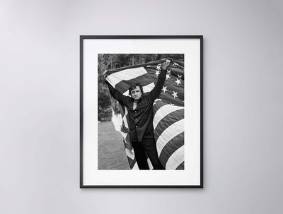 Johnny Cash holding the American Flag, 1974 Vintage - High Quality Print