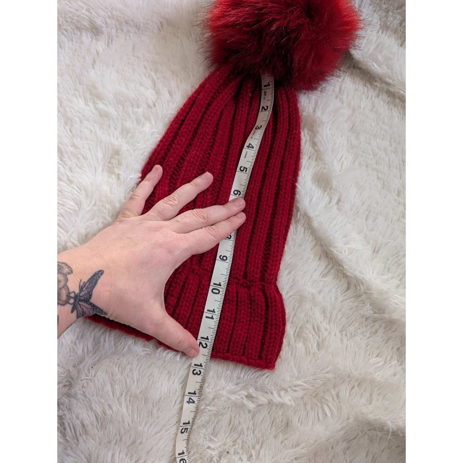 Steve Madden Ruby Red Knit Beanie Hat with Oversi… - image 6