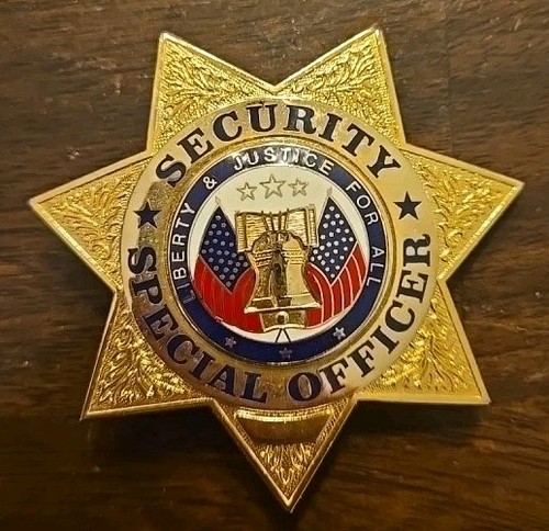 7 Pointed Star Gold Tone SECURITY SPECIAL OFFICER Pinback Patch (FJ)