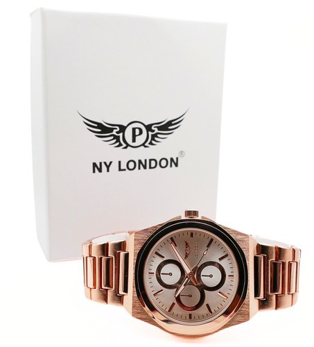 NY LONDON Rose Gold and Silver Chronographs Dials Men Metal Strap Analog Quartz - Picture 11 of 11