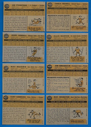 1960 TOPPS MLB BASEBALL CARD CREAM WHITE OR GREY BACK 375-572 SEE LIST - Picture 149 of 359