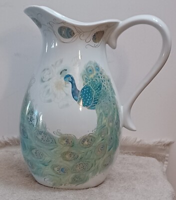 222 FIFTH Peacock Pitcher Lakshmi Fine China  Fine Porcelain 96 oz