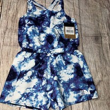 North Face Girls Youth Small 7/8 Woven Flash Dry Romper One Piece Blue New