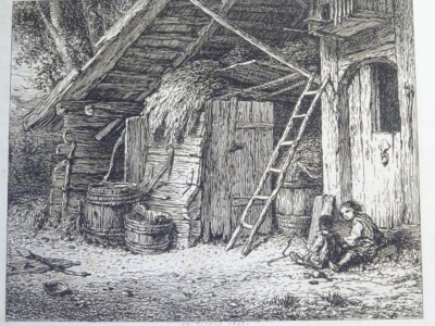 Gravure Ancienne Originale Paysage Aux Saules Par Charles Jacque, 1845, Eau-forte