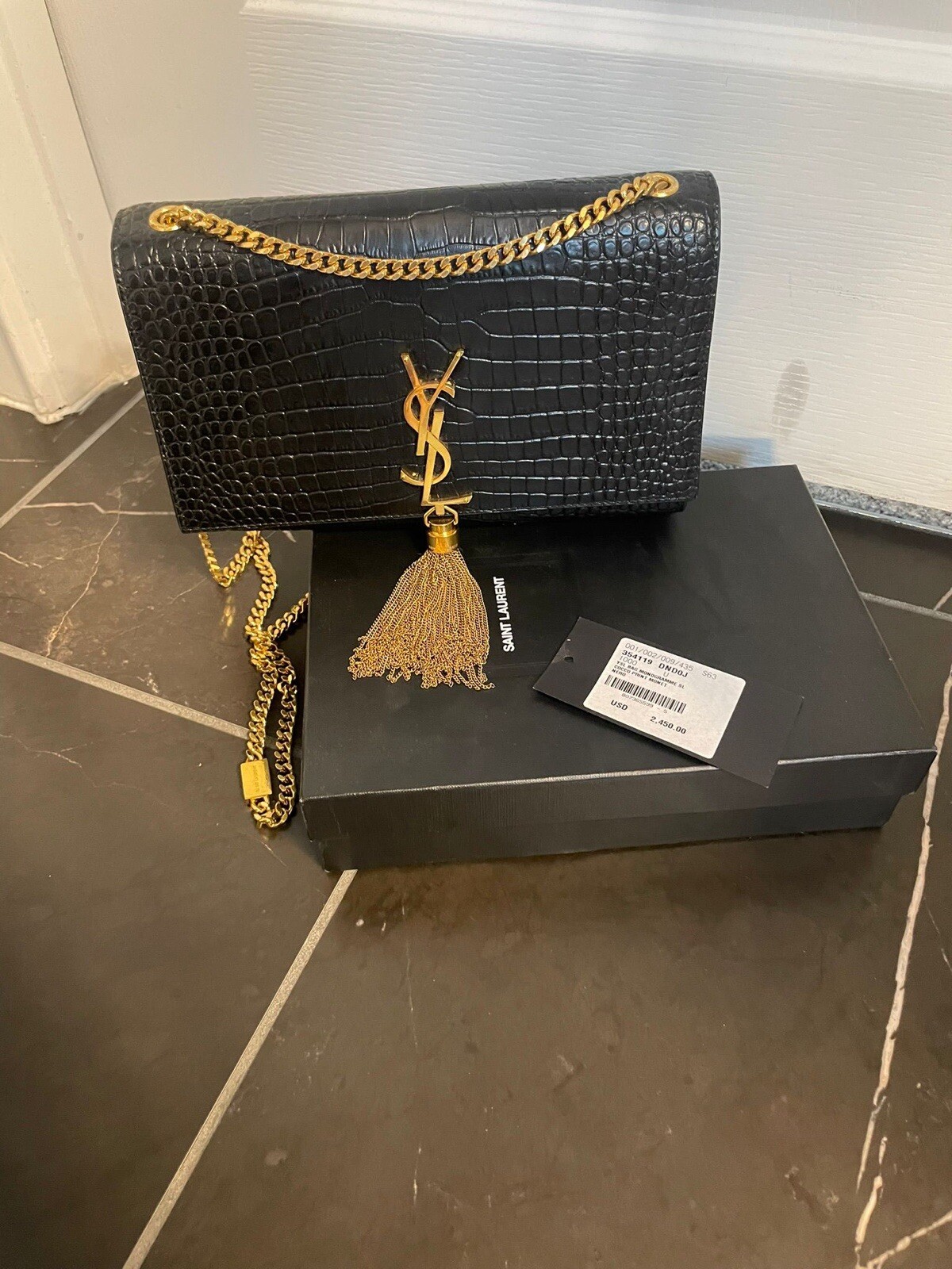 Borsa a tracolla Saint Laurent Kate G Hardware media in pelle nera