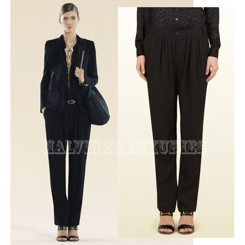 PANTALON GUCCI NOIR IMPRIMÉ CROCODILE SOIE JACQUARD PANTALON 1 IT 46 US 10