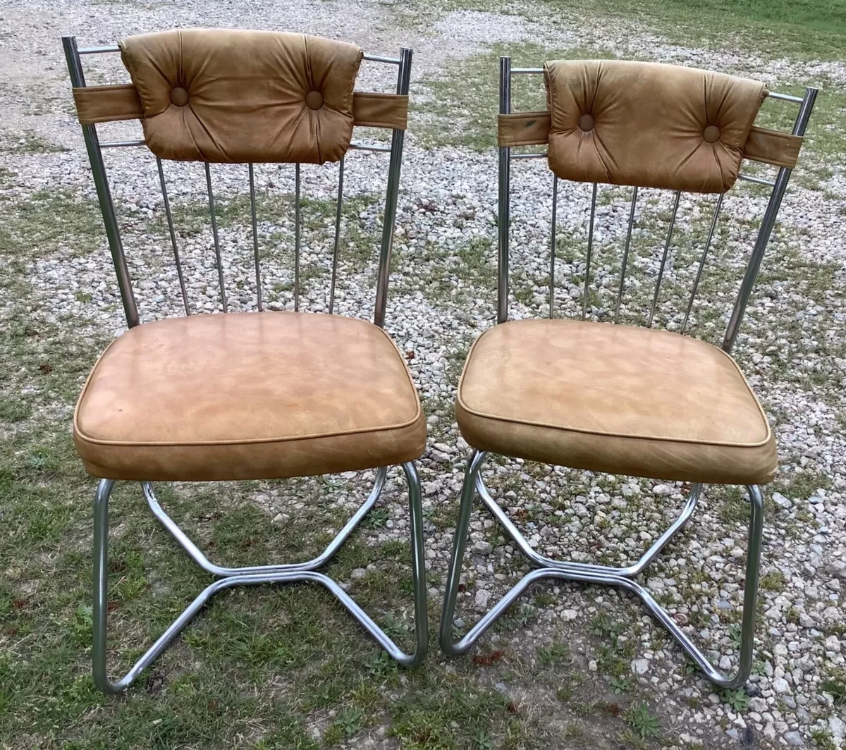 Pair Vtg mid century modern chrome dining chairs Stoneville