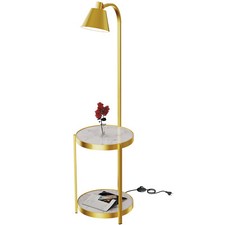 61'' Tall Floor Lamp w/ 2 Shelves Bedside End Table Storage Tree Light Reading