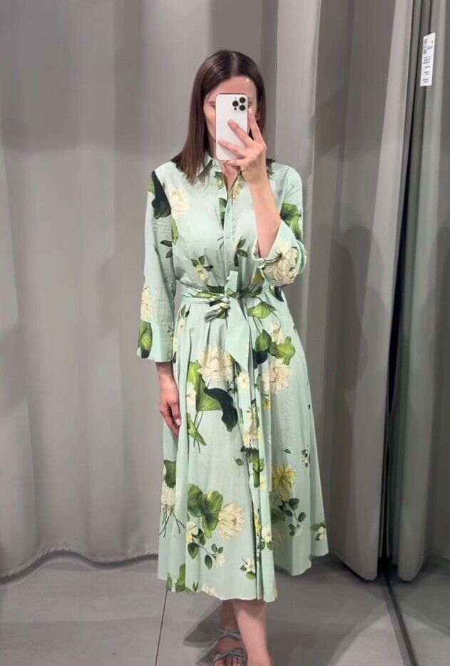ZARA NWT WOMAN SS24 FLORAL SHIRTDRESS ZW COLLECTION GREEN ZARA NWT WOMAN SS24 FLORAL SHIRTDRESS ZW COLLECTION GREEN