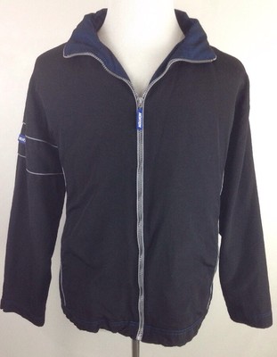 Norton Windbreaker Jacket Men's size Large Full Zip Hooded Black Blue EUC