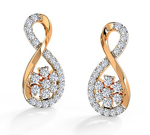 Orecchini Donna In Argento Placcato Oro 14K - A Pera Con Gemma E Diamanti Rotoli Halo, 6x4 Mm, Diamanti Naturali