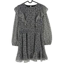 Mango MNG Women Black Printed Ruffle Details Long Sleeves Short Dress Size XL