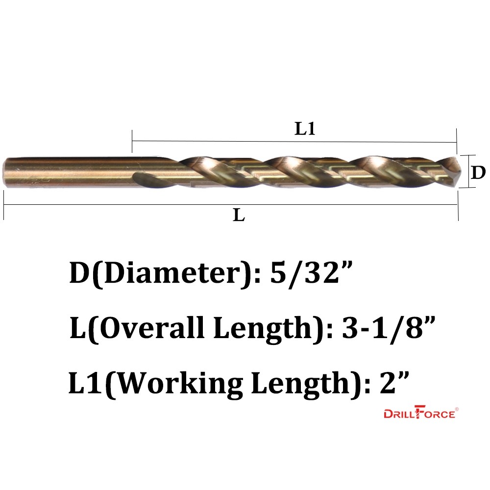Set De 5 Forets Métal Cobalt HSS M35 3/8" - Longueur Jobber - Marque DrillForce