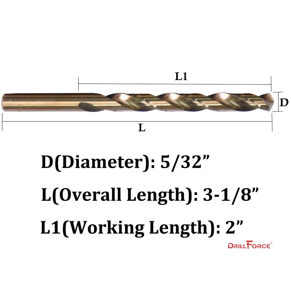 DRILLFORCE 10PCS 5/32" COBALT DRILL BIT SET HSS M35 TWIST TOOLS METAL ...