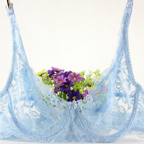 Sexy Women Underwear Bra Lace Half Cup See Through Transparent Plus Size Bras - Picture 34 of 39