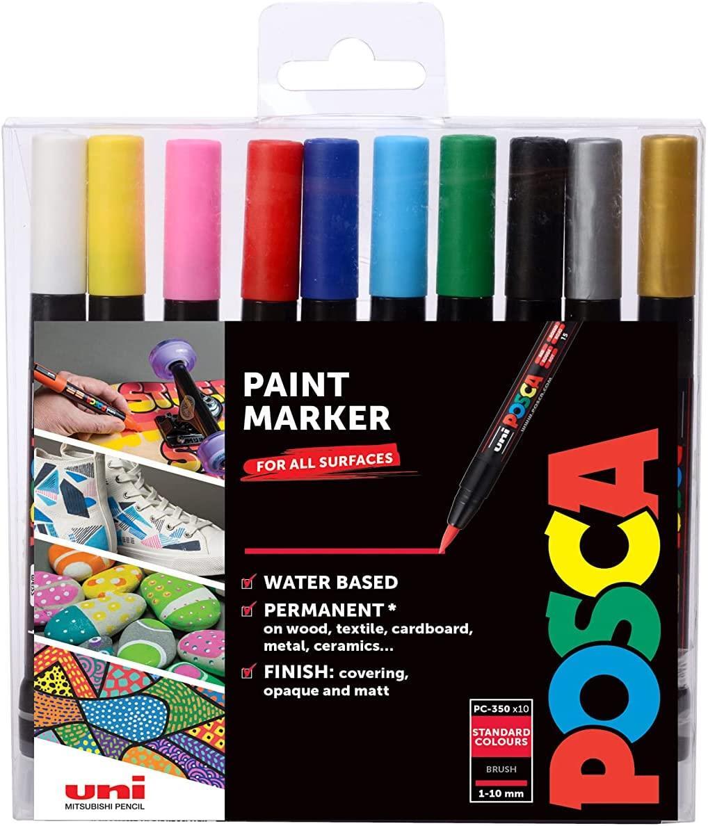 POSCA Pcf-350 Standard Colours Brush Tip 10 Pen Collection for