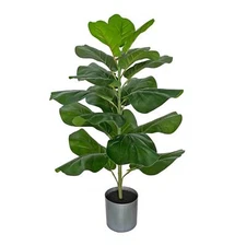 30.5" Little Artificial Fiddle Leaf Fig Tree Silvery Gray Planter Faux Ficus