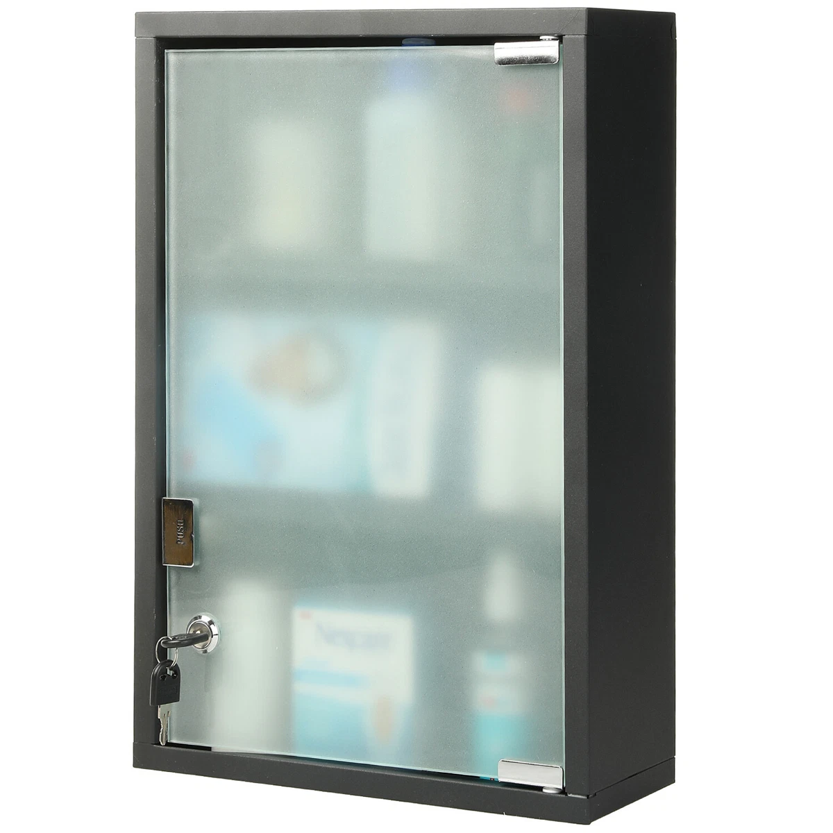 18 Inch Wall Mounted Metal First Aid Cabinet with Locking Glass