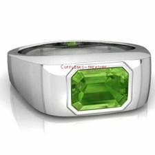 Natural Peridot Gemstone with 925 Sterling Silver Ring For Men's 5569