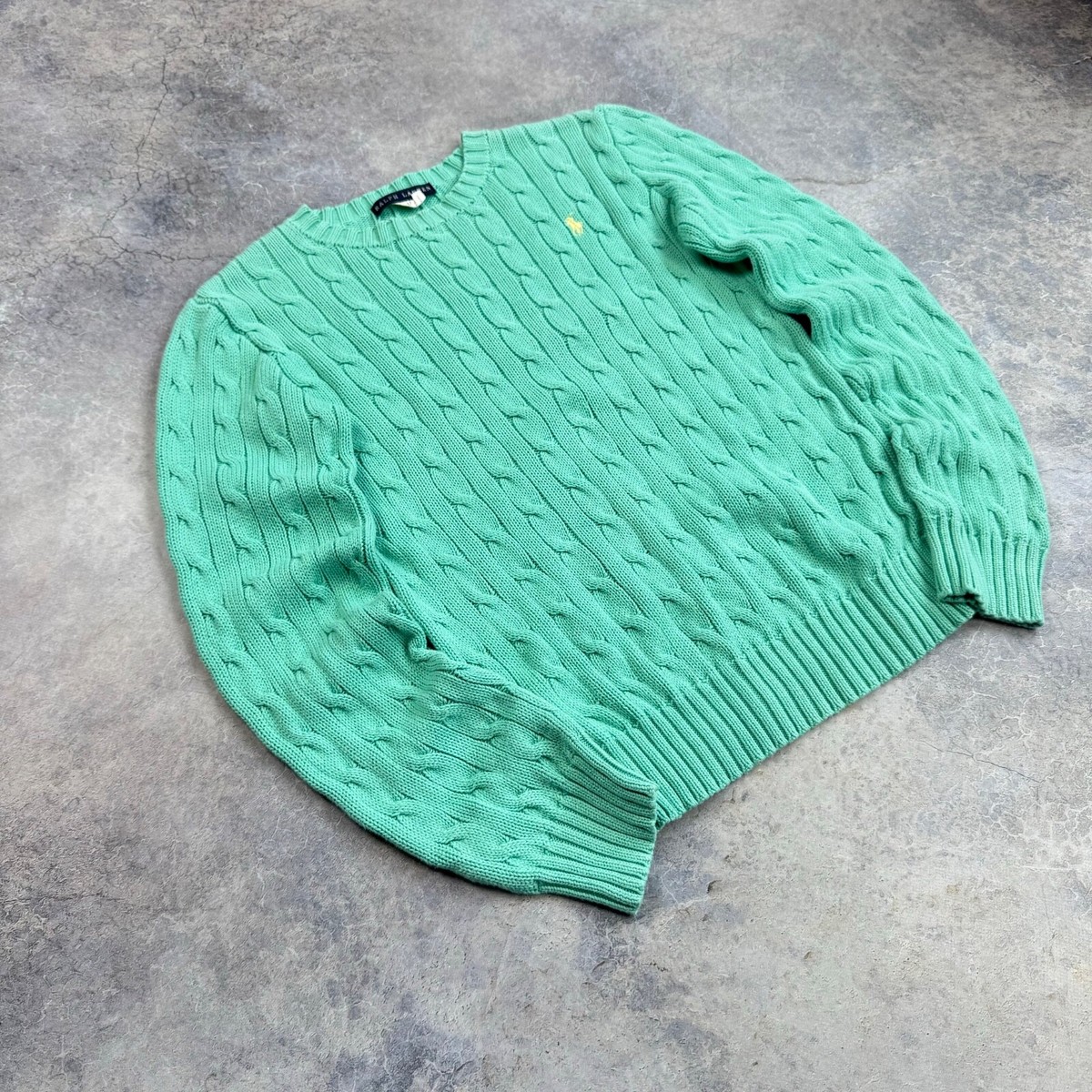 VINTAGE POLO RALPH LAUREN TURQUOISE COTTON CABLE KNIT SWEATER