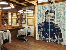3D Trendy Style A4192 Barber Shop Photo Curtain Window Blockout Fabric Amy 2023