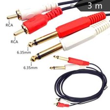 3m Twin 2x 6.35mm Mono 1/4" Jack to 2 RCA Phono Male Plug Audio Lead Cable