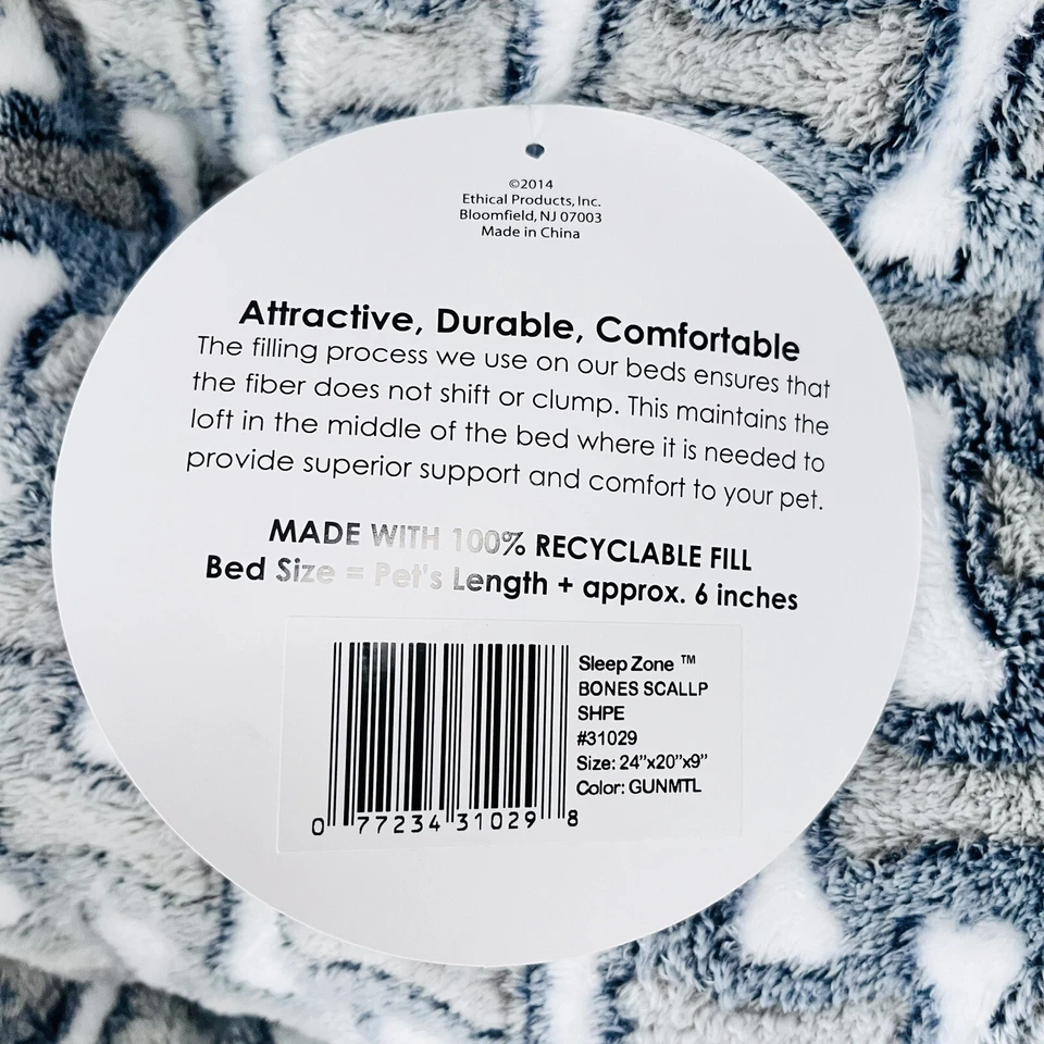 Cama para mascotas perro gato mediana 24" x 20" x 9" zona de sueño huesos forma de vieira Foto 3 de 4