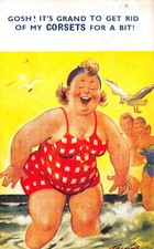 BAMFORTH  SEASIDE COMIC POSTCARD FAT LADY AYLOR  GOOD PLUS