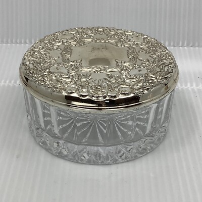 ガラス銀蓋　小物入れ　ケースpowder dish銀製 SILVER 約78g ガラス銀蓋 小物入れ ケースpowder dish銀製 SILVER 約78g ガラス銀蓋 小物