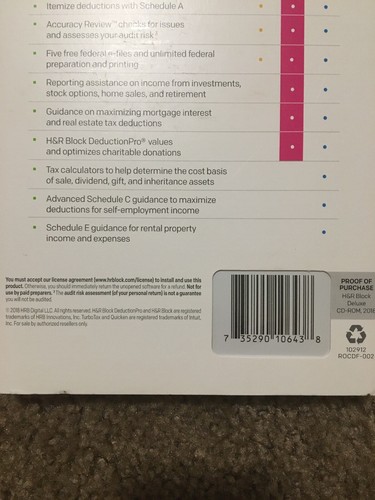 H&R BLOCK 2018 FEDERAL HOMEOWNERS/INVESTORS DELUXE TAX SOFTWARE NEW— 361 - Picture 11 of 11