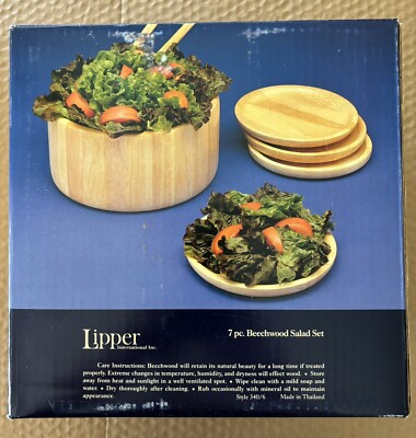 Pc wood Salad Bowl Set Lipper International Beechwood New